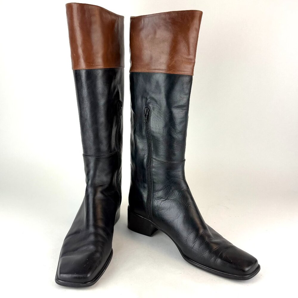 SUMMER BOOT SALE! Stuart Weitzman Black & Brown Leather Riding Boots Size 9.5B